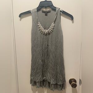 Sleeveless Pearl-Embellished Women's Top - Olive Green